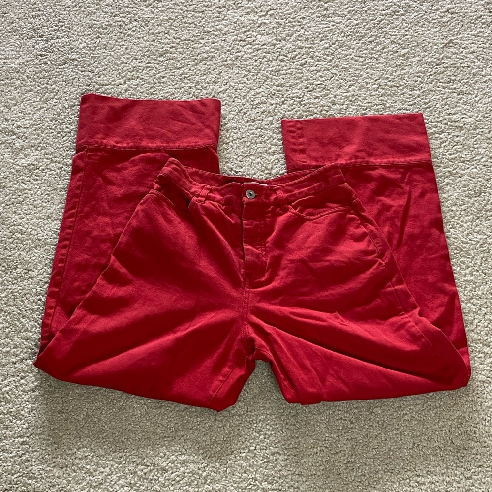 Kowtow, Red Wide Leg Jeans (sailor) with button fly, side & back pockets, Sz 5